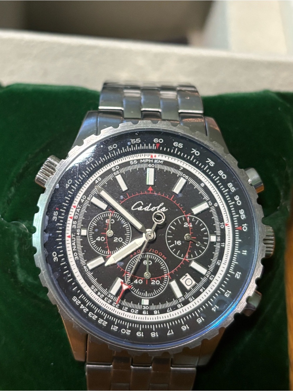 NEW IN BOX Cadola Volaron Chronograph Watch CD-1009-11 Navy Blue Stainless Steel